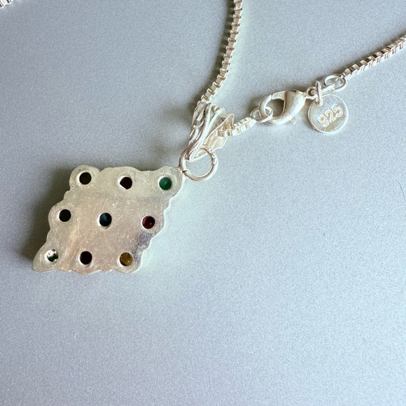 Multi Color Gemstones Sterling Silver Rhombus Boho Dangle Earrings, Neck… - Picture 5 of 12